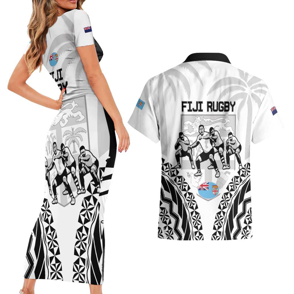 New Zealand And Fiji Tapa Rugby Couples Matching Short Sleeve Bodycon Dress and Hawaiian Shirt Haka Dance Mix Cibi Dance Together