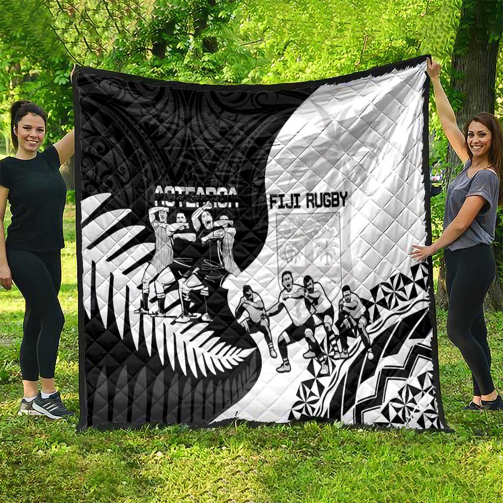New Zealand And Fiji Tapa Rugby Quilt Haka Dance Mix Cibi Dance Together