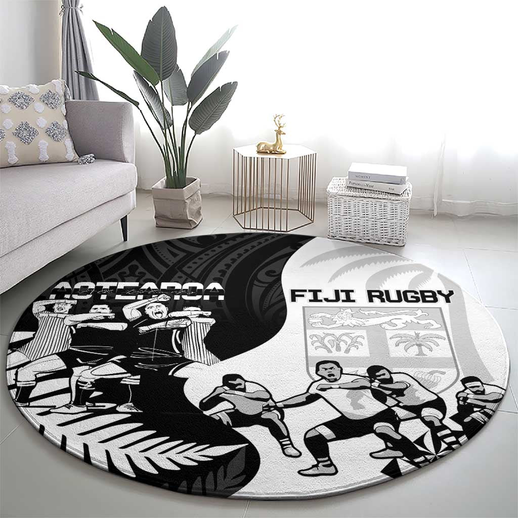 New Zealand And Fiji Tapa Rugby Round Carpet Haka Dance Mix Cibi Dance Together