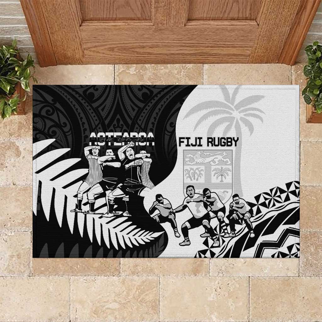 New Zealand And Fiji Tapa Rugby Rubber Doormat Haka Dance Mix Cibi Dance Together