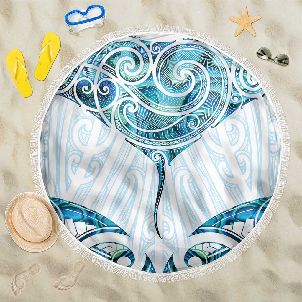 New Zealand Manta Ray Tattoo Beach Blanket Aotearoa Maori Haehae Paua Shell - Polynesian Pride