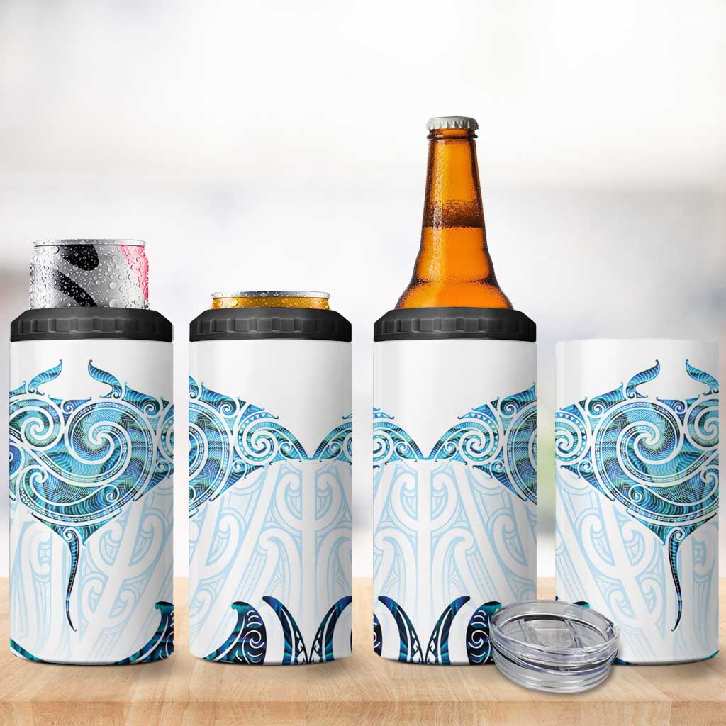 New Zealand Manta Ray Tattoo 4 in 1 Can Cooler Tumbler Aotearoa Maori Haehae Paua Shell LT14 - Polynesian Pride