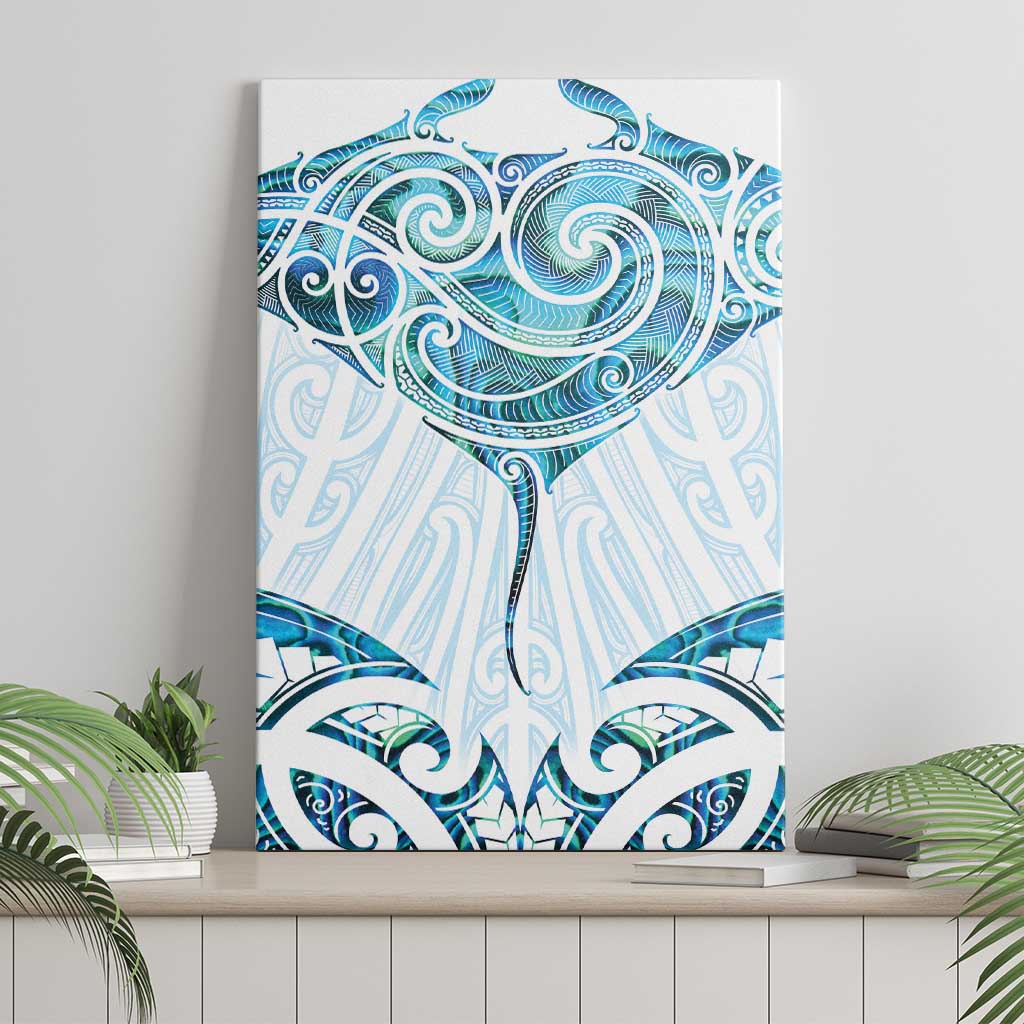 New Zealand Manta Ray Tattoo Canvas Wall Art Aotearoa Maori Haehae Paua Shell - Polynesian Pride