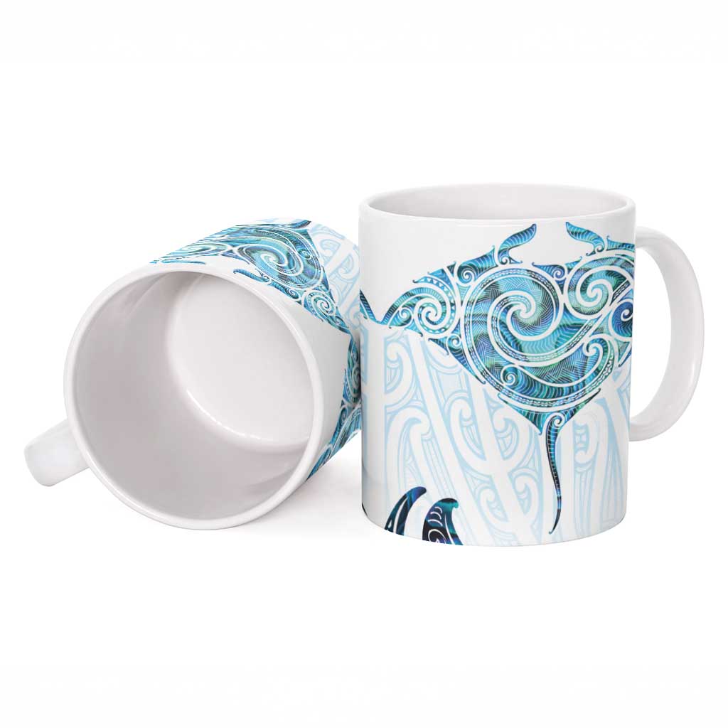 New Zealand Manta Ray Tattoo Ceramic Mug Aotearoa Maori Haehae Paua Shell - Polynesian Pride