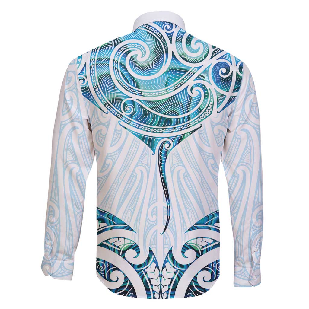 New Zealand Manta Ray Tattoo Family Matching Long Sleeve Bodycon Dress and Hawaiian Shirt Aotearoa Maori Haehae Paua Shell LT14 - Polynesian Pride