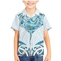 New Zealand Manta Ray Tattoo Family Matching Mermaid Dress and Hawaiian Shirt Aotearoa Maori Haehae Paua Shell LT14 Son's Shirt White - Polynesian Pride