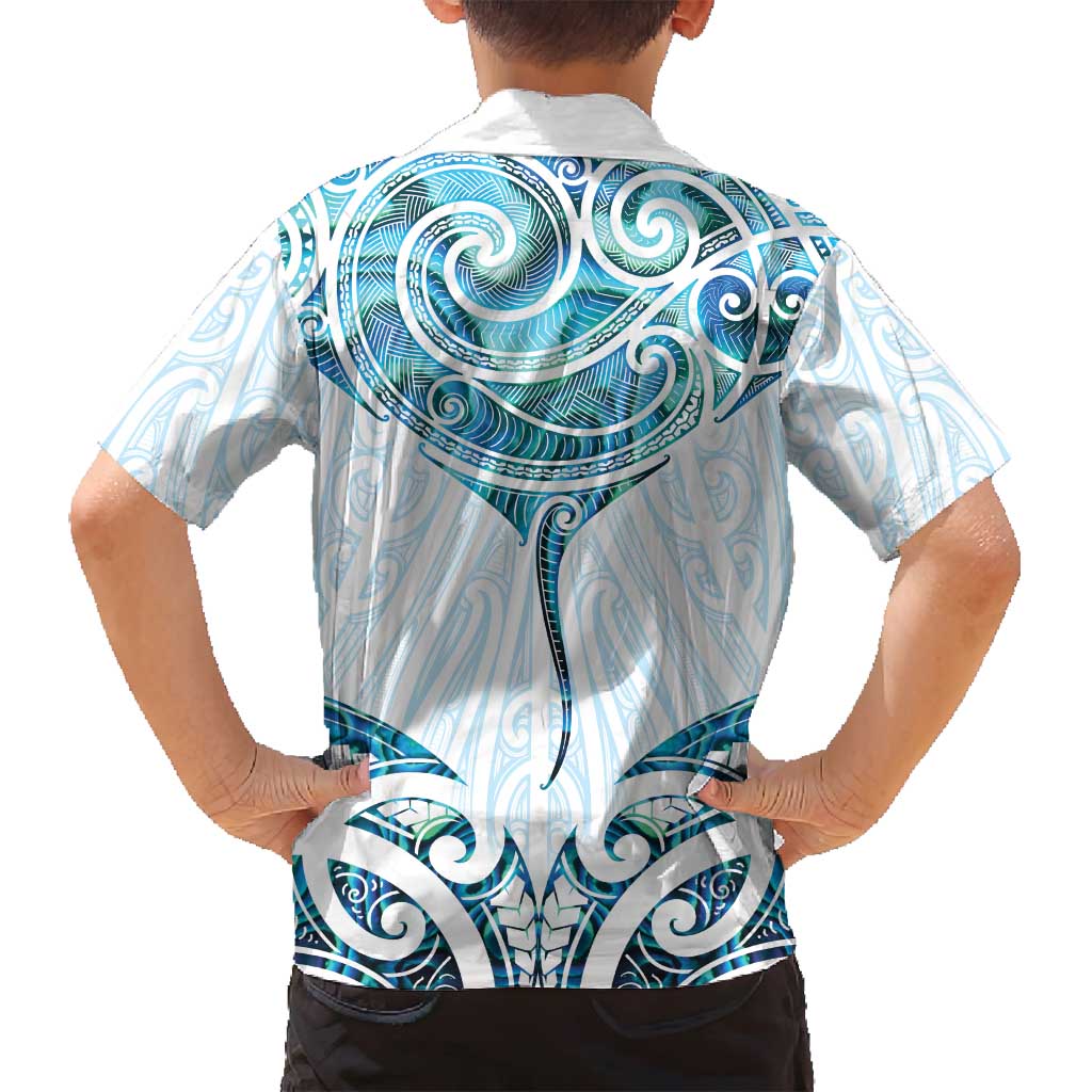 New Zealand Manta Ray Tattoo Family Matching Off Shoulder Maxi Dress and Hawaiian Shirt Aotearoa Maori Haehae Paua Shell LT14 - Polynesian Pride