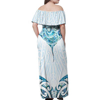 New Zealand Manta Ray Tattoo Family Matching Off Shoulder Maxi Dress and Hawaiian Shirt Aotearoa Maori Haehae Paua Shell LT14 - Polynesian Pride