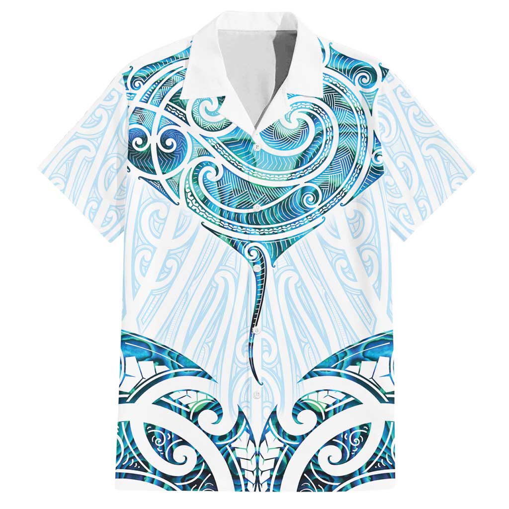 New Zealand Manta Ray Tattoo Family Matching Off Shoulder Short Dress and Hawaiian Shirt Aotearoa Maori Haehae Paua Shell - Polynesian Pride