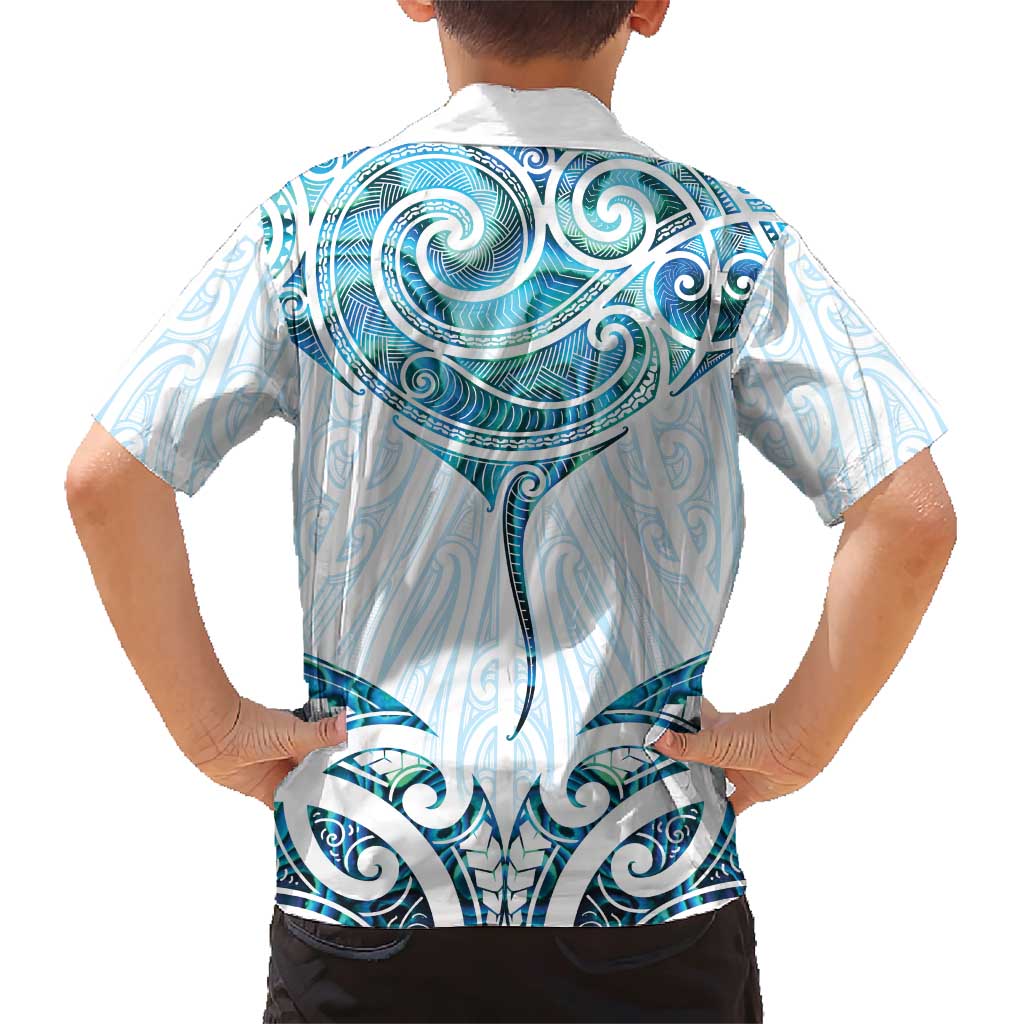 New Zealand Manta Ray Tattoo Family Matching Short Sleeve Bodycon Dress and Hawaiian Shirt Aotearoa Maori Haehae Paua Shell LT14 - Polynesian Pride