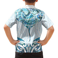 New Zealand Manta Ray Tattoo Family Matching Short Sleeve Bodycon Dress and Hawaiian Shirt Aotearoa Maori Haehae Paua Shell LT14 - Polynesian Pride