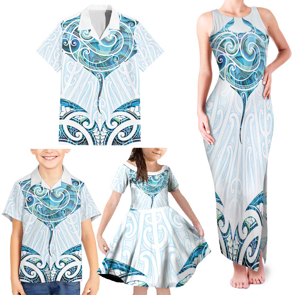New Zealand Manta Ray Tattoo Family Matching Tank Maxi Dress and Hawaiian Shirt Aotearoa Maori Haehae Paua Shell LT14 - Polynesian Pride