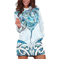 New Zealand Manta Ray Tattoo Hoodie Dress Aotearoa Maori Haehae Paua Shell - Polynesian Pride