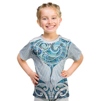 New Zealand Manta Ray Tattoo Kid T Shirt Aotearoa Maori Haehae Paua Shell LT14 White - Polynesian Pride