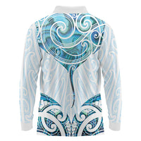 New Zealand Manta Ray Tattoo Long Sleeve Polo Shirt Aotearoa Maori Haehae Paua Shell - Polynesian Pride