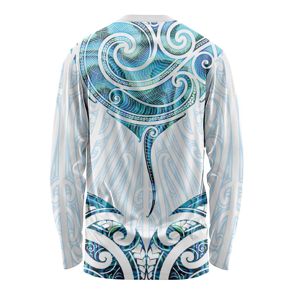 New Zealand Manta Ray Tattoo Long Sleeve Shirt Aotearoa Maori Haehae Paua Shell LT14 - Polynesian Pride