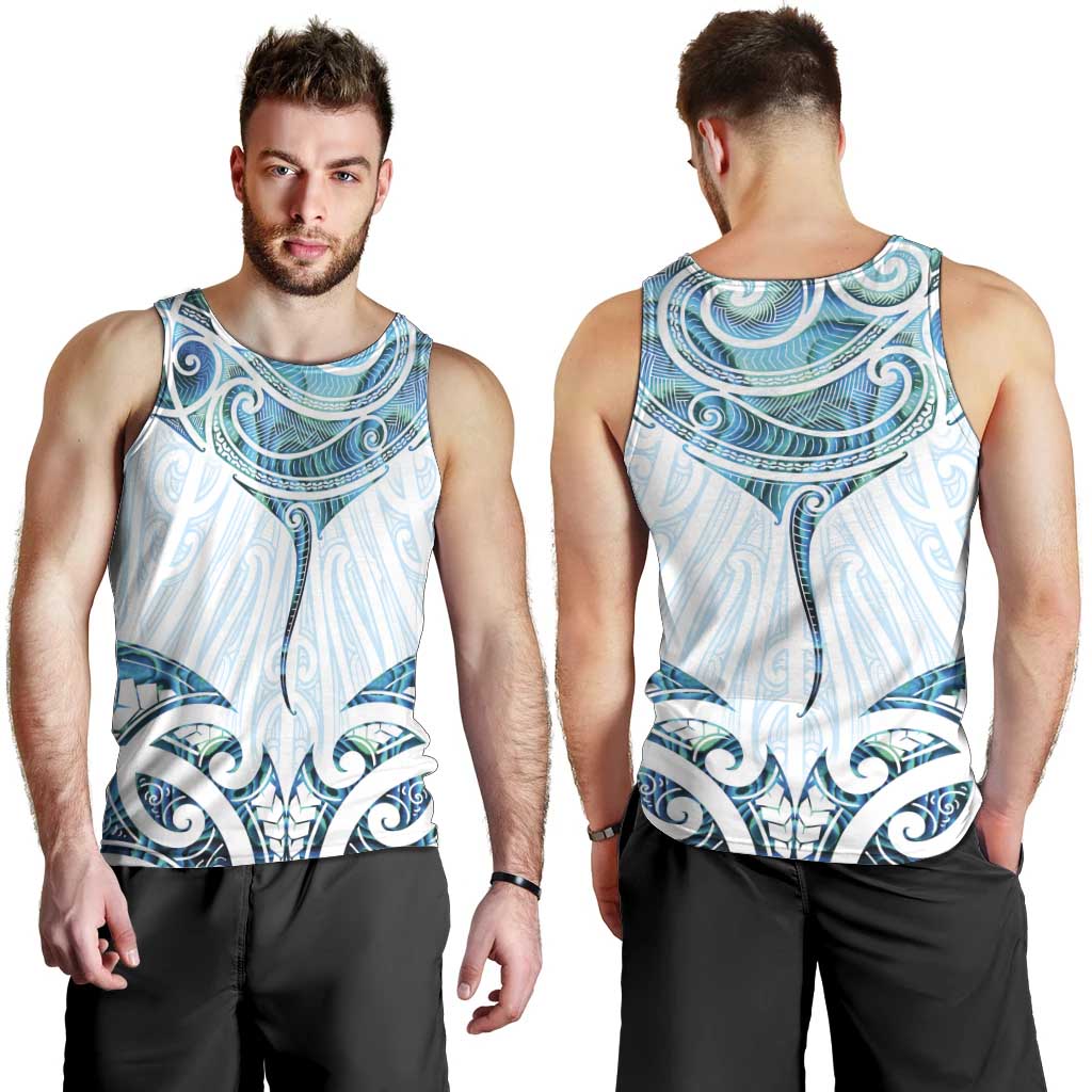 New Zealand Manta Ray Tattoo Men Tank Top Aotearoa Maori Haehae Paua Shell - Polynesian Pride
