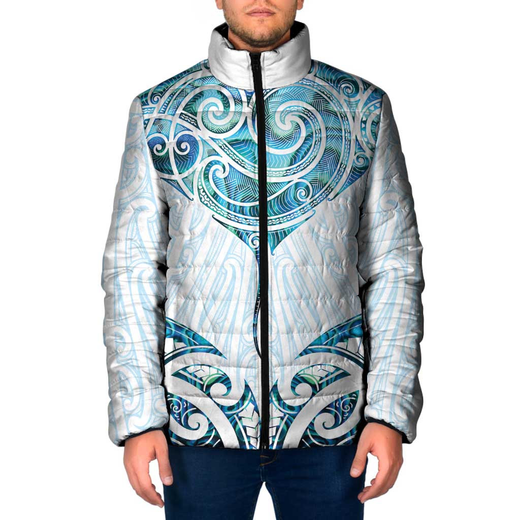 New Zealand Manta Ray Tattoo Padded Jacket Aotearoa Maori Haehae Paua Shell - Polynesian Pride