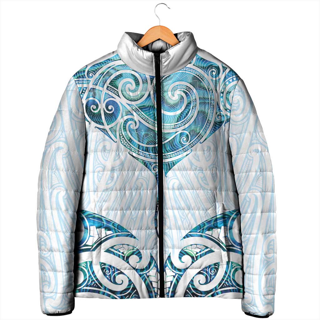 New Zealand Manta Ray Tattoo Padded Jacket Aotearoa Maori Haehae Paua Shell - Polynesian Pride