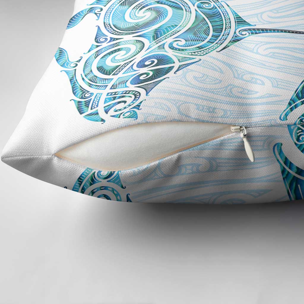 New Zealand Manta Ray Tattoo Pillow Cover Aotearoa Maori Haehae Paua Shell - Polynesian Pride