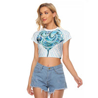 New Zealand Manta Ray Tattoo Raglan Cropped T Shirt Aotearoa Maori Haehae Paua Shell - Polynesian Pride