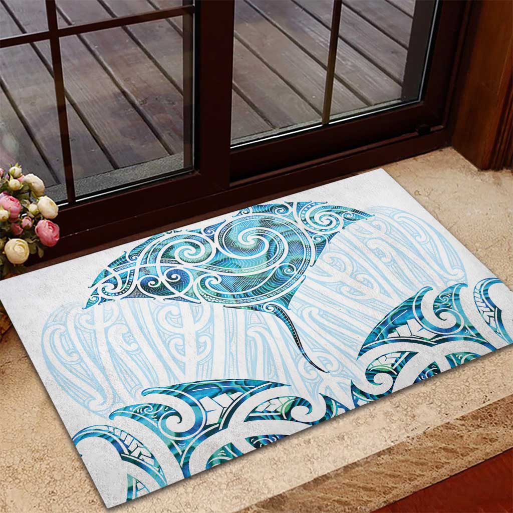 New Zealand Manta Ray Tattoo Rubber Doormat Aotearoa Maori Haehae Paua Shell - Polynesian Pride