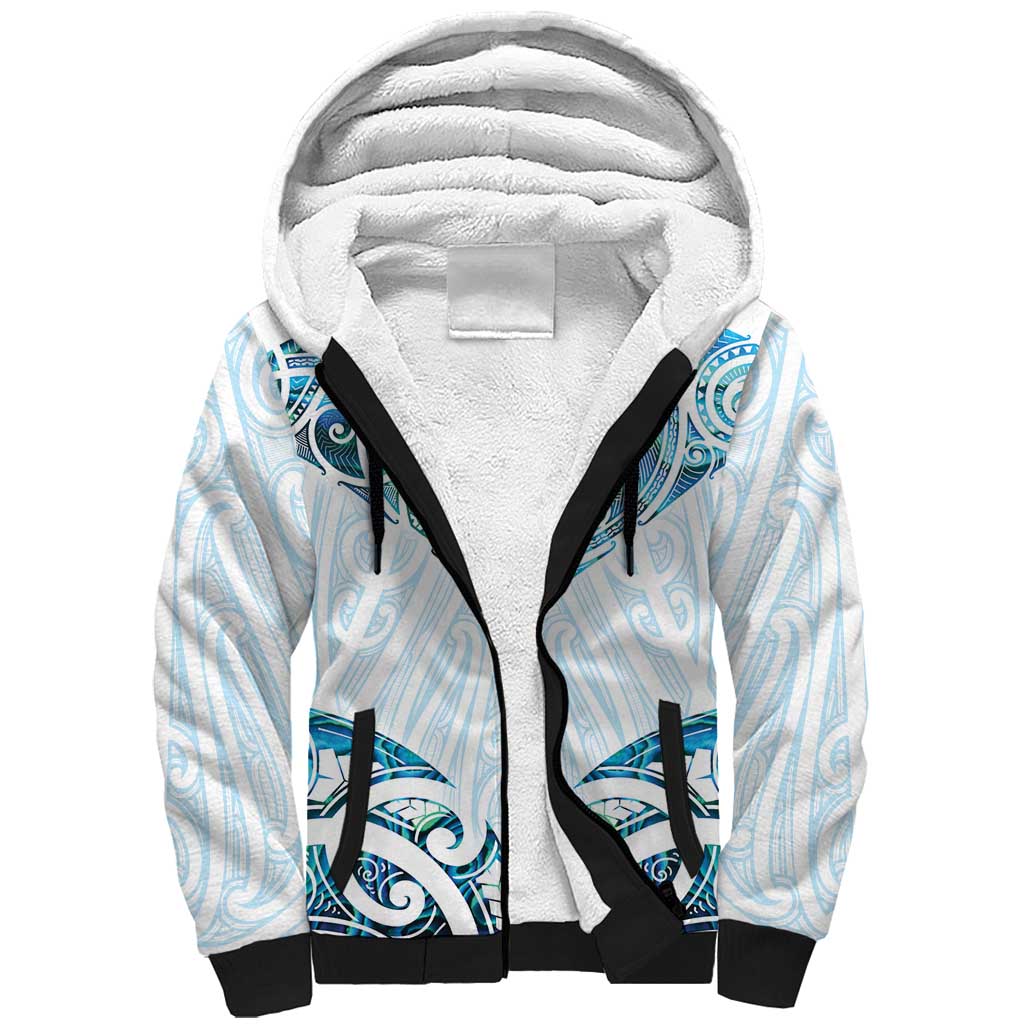 New Zealand Manta Ray Tattoo Sherpa Hoodie Aotearoa Maori Haehae Paua Shell LT14 Unisex White - Polynesian Pride