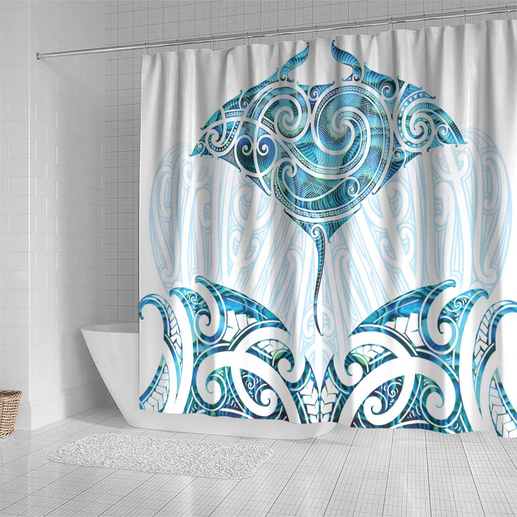 New Zealand Manta Ray Tattoo Shower Curtain Aotearoa Maori Haehae Paua Shell - Polynesian Pride
