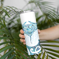 New Zealand Manta Ray Tattoo Skinny Tumbler Aotearoa Maori Haehae Paua Shell - Polynesian Pride