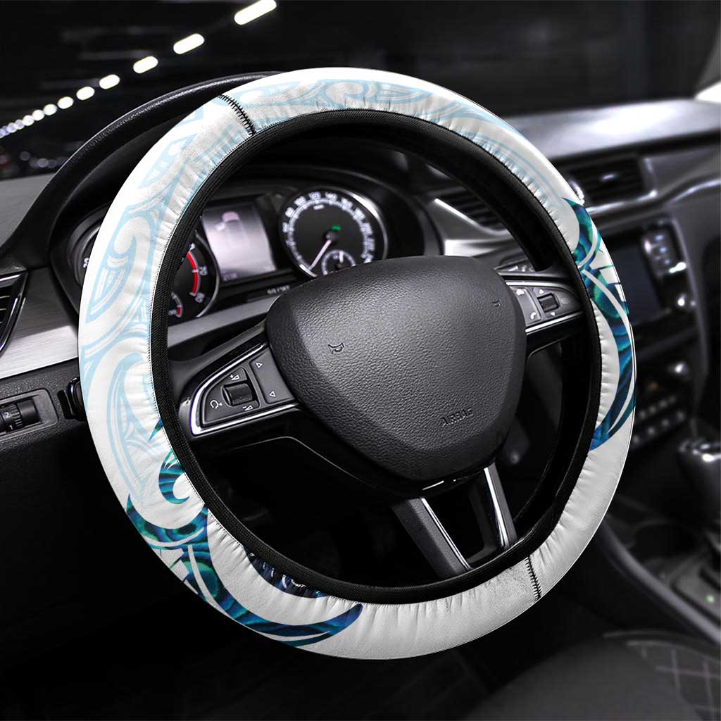 New Zealand Manta Ray Tattoo Steering Wheel Cover Aotearoa Maori Haehae Paua Shell - Polynesian Pride
