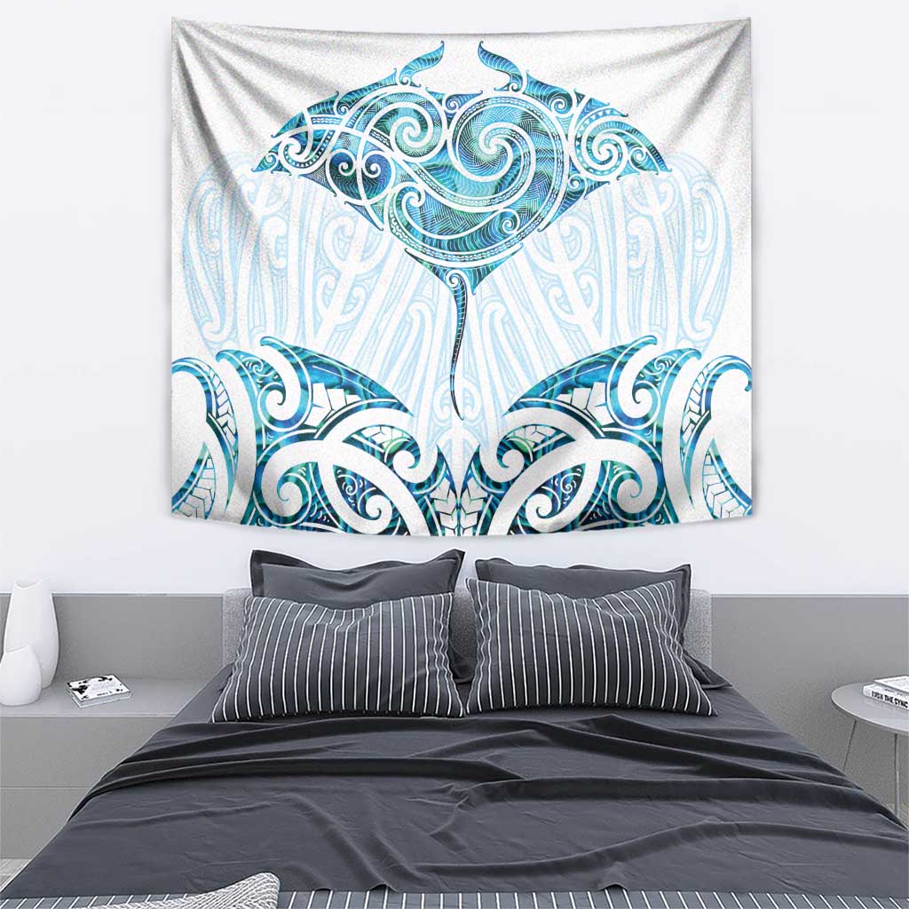 New Zealand Manta Ray Tattoo Tapestry Aotearoa Maori Haehae Paua Shell - Polynesian Pride