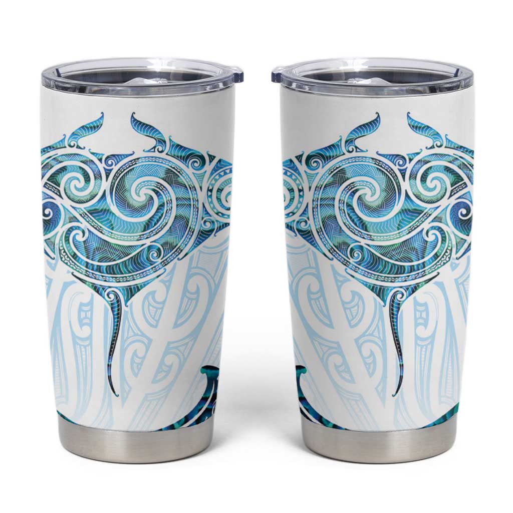 New Zealand Manta Ray Tattoo Tumbler Cup Aotearoa Maori Haehae Paua Shell - Polynesian Pride