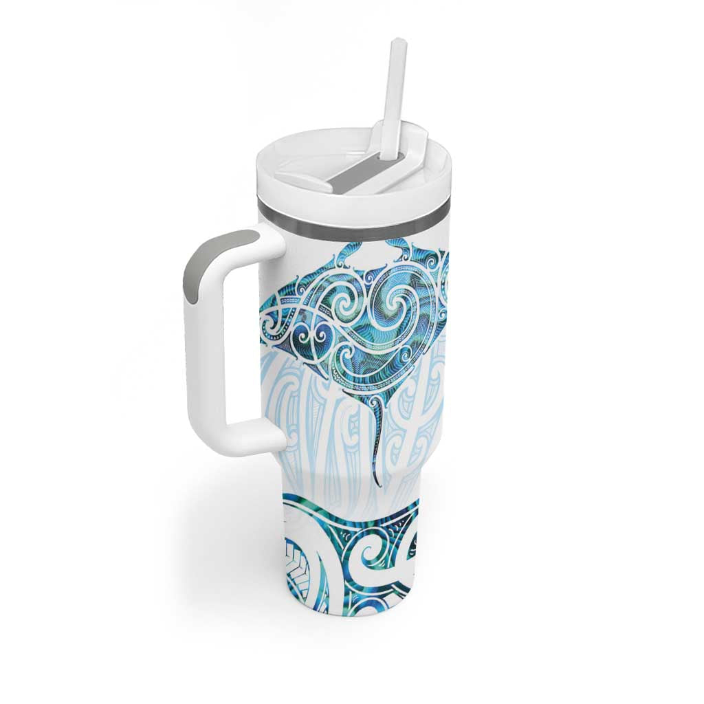 New Zealand Manta Ray Tattoo Tumbler With Handle Aotearoa Maori Haehae Paua Shell LT14 - Polynesian Pride