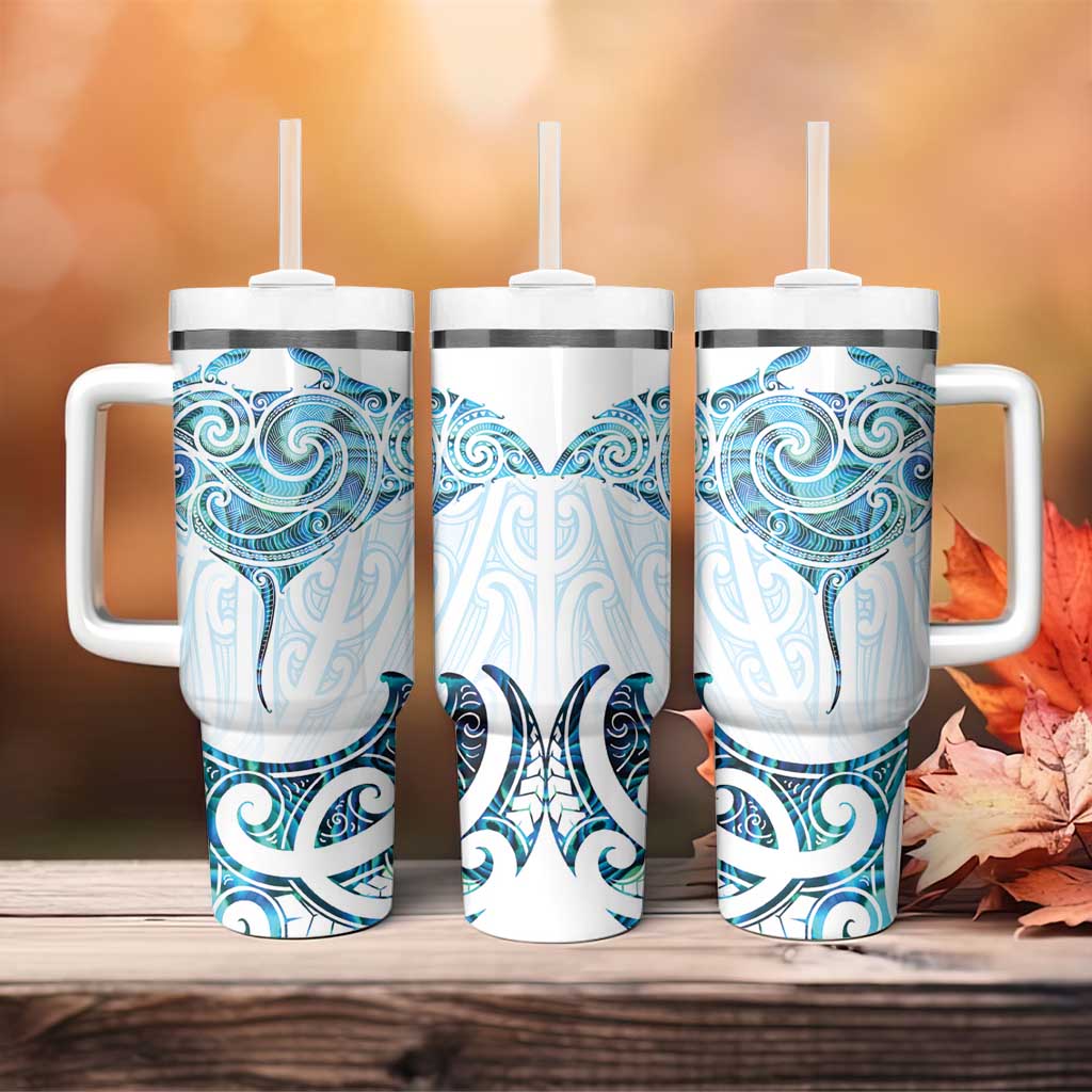 New Zealand Manta Ray Tattoo Tumbler With Handle Aotearoa Maori Haehae Paua Shell LT14 - Polynesian Pride