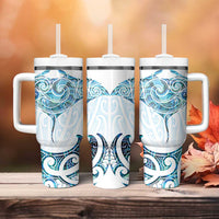 New Zealand Manta Ray Tattoo Tumbler With Handle Aotearoa Maori Haehae Paua Shell LT14 - Polynesian Pride
