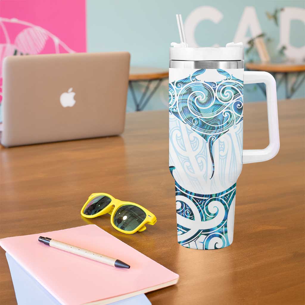 New Zealand Manta Ray Tattoo Tumbler With Handle Aotearoa Maori Haehae Paua Shell LT14 - Polynesian Pride