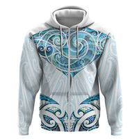 New Zealand Manta Ray Tattoo Zip Hoodie Aotearoa Maori Haehae Paua Shell - Polynesian Pride