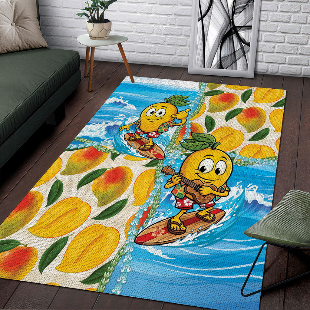 Aloha Hawaii Summer Area Rug Hawaiian Lei Surfing Mango Palaka Motifs