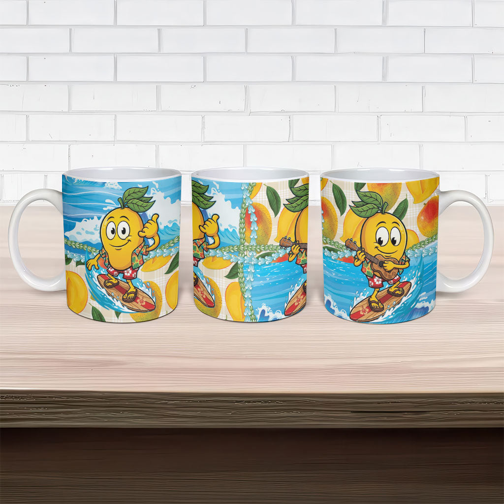 Aloha Hawaii Summer Ceramic Mug Hawaiian Lei Surfing Mango Palaka Motifs