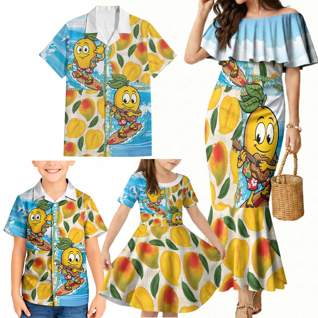 Aloha Hawaii Summer Family Matching Mermaid Dress and Hawaiian Shirt Hawaiian Lei Surfing Mango Palaka Motifs LT14 - Polynesian Pride