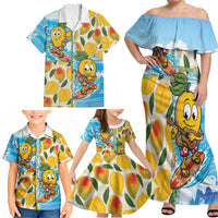 Aloha Hawaii Summer Family Matching Off Shoulder Maxi Dress and Hawaiian Shirt Hawaiian Lei Surfing Mango Palaka Motifs