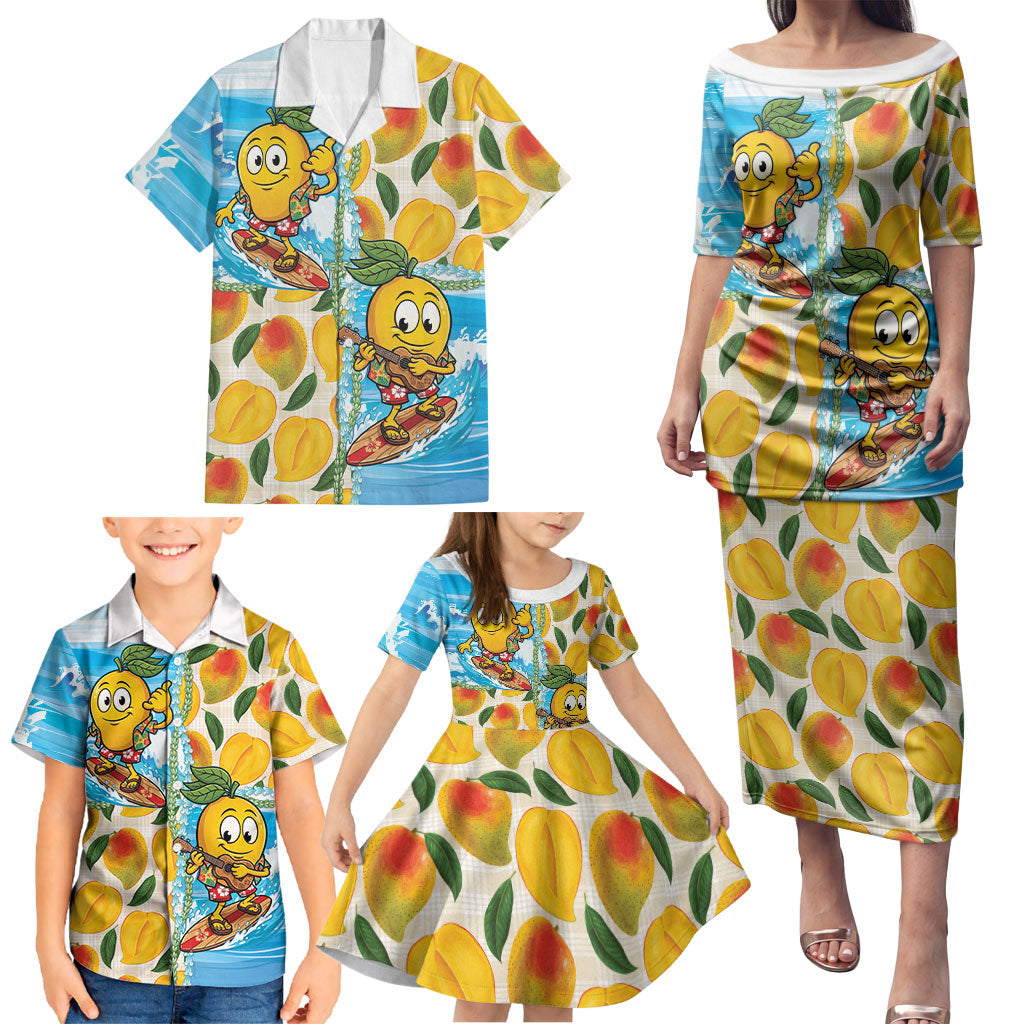 Aloha Hawaii Summer Family Matching Puletasi and Hawaiian Shirt Hawaiian Lei Surfing Mango Palaka Motifs LT14 - Polynesian Pride