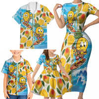 Aloha Hawaii Summer Family Matching Short Sleeve Bodycon Dress and Hawaiian Shirt Hawaiian Lei Surfing Mango Palaka Motifs