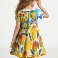 Aloha Hawaii Summer Kid Short Sleeve Dress Hawaiian Lei Surfing Mango Palaka Motifs
