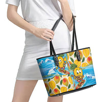 Aloha Hawaii Summer Leather Tote Bag Hawaiian Lei Surfing Mango Palaka Motifs