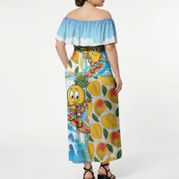 Aloha Hawaii Summer Off Shoulder Maxi Dress Hawaiian Lei Surfing Mango Palaka Motifs