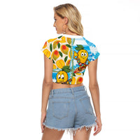 Aloha Hawaii Summer Raglan Cropped T Shirt Hawaiian Lei Surfing Mango Palaka Motifs