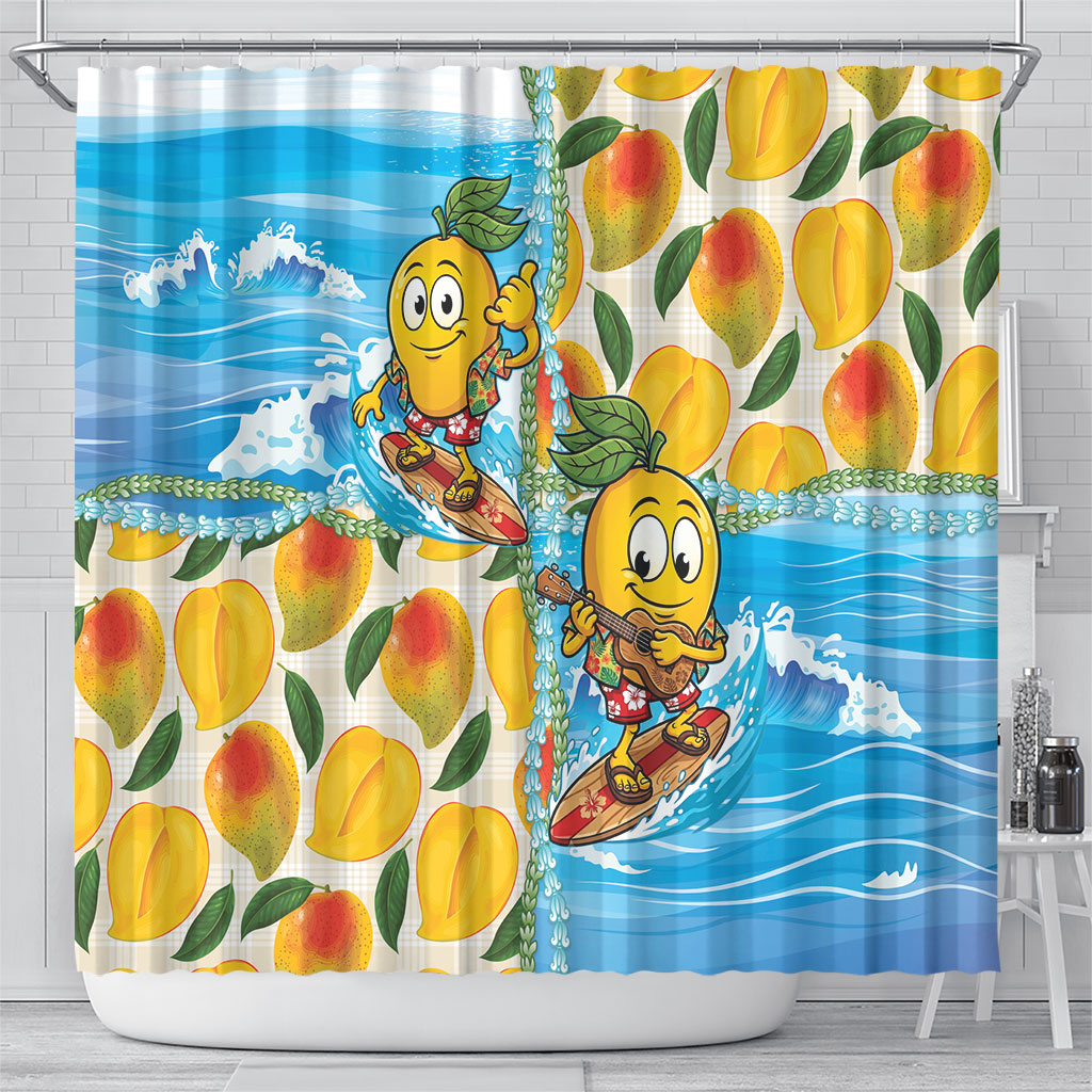 Aloha Hawaii Summer Shower Curtain Hawaiian Lei Surfing Mango Palaka Motifs