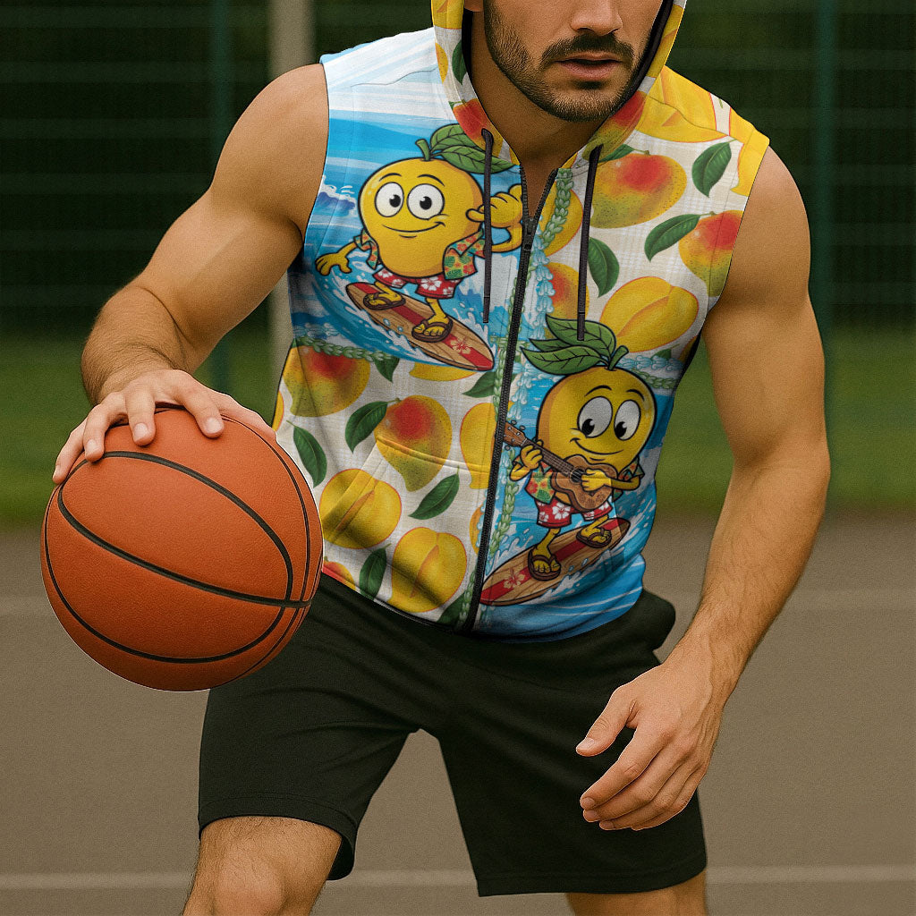 Aloha Hawaii Summer Sleeveless Zip Hoodie Hawaiian Lei Surfing Mango Palaka Motifs