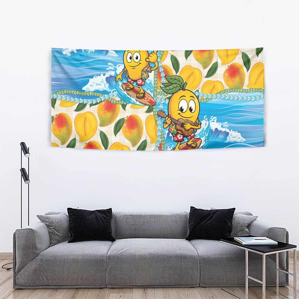 Aloha Hawaii Summer Tapestry Hawaiian Lei Surfing Mango Palaka Motifs